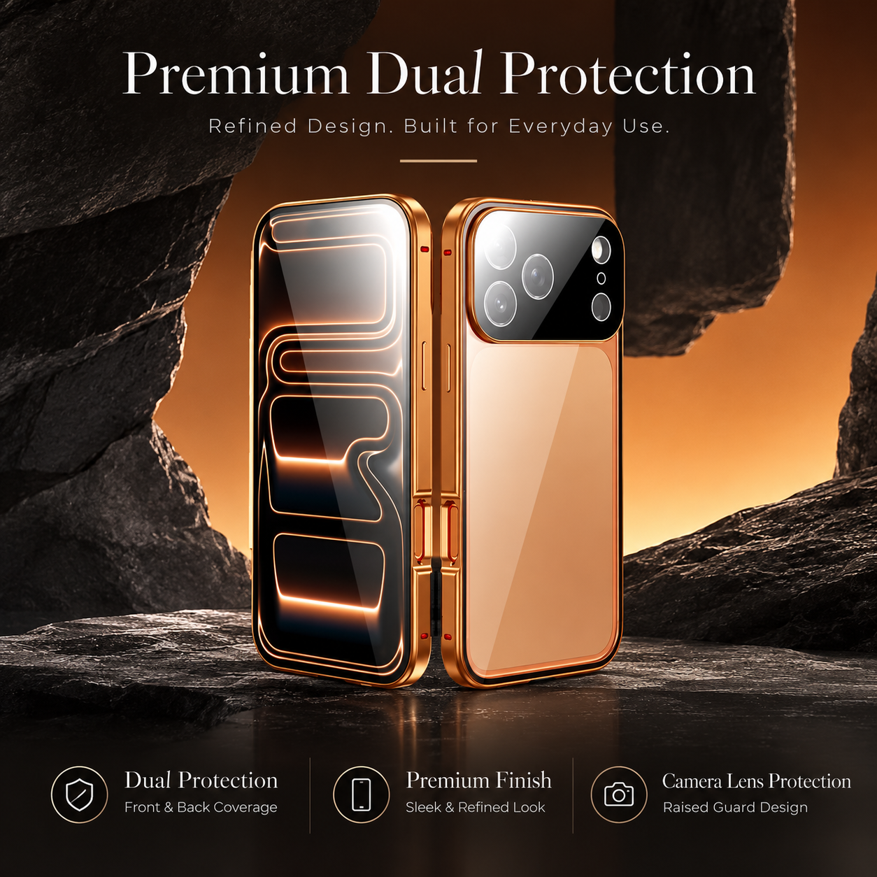 Premium iPhone Case 360 Full Protection Magnetic Glass Cover Aluminum Frame Snap Lock Shockproof Anti Scratch Clear Full Coverage Protective Case