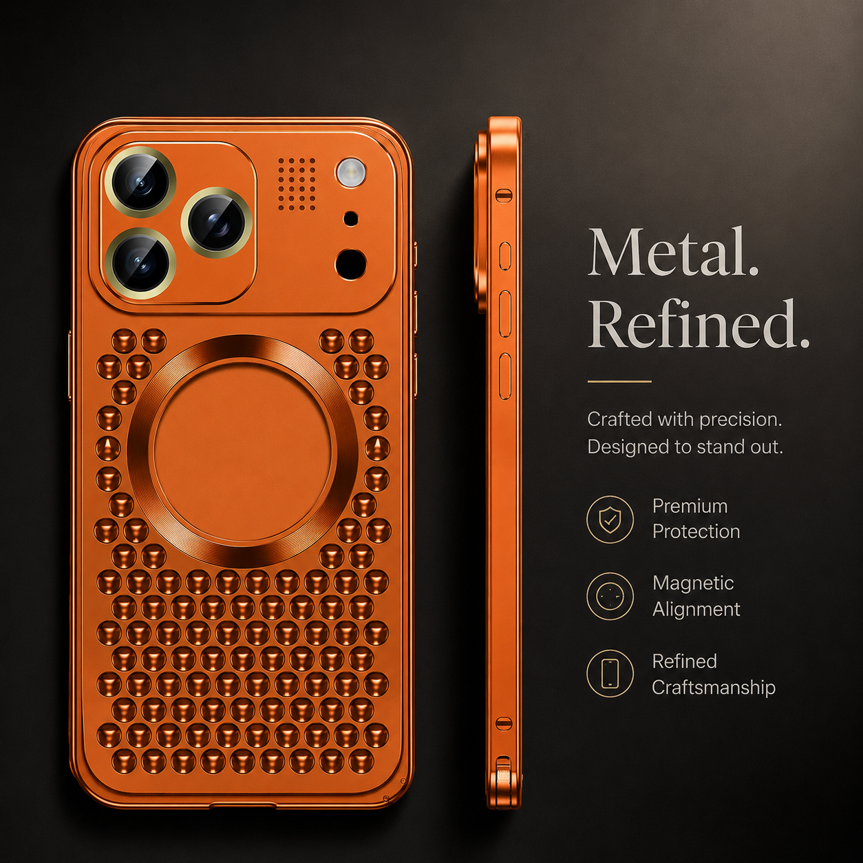 Premium iPhone Case Aluminum Alloy Magnetic Cover Heat Dissipation Metal Frame Shockproof Camera Lens Guard Slim Lightweight Full Coverage Design