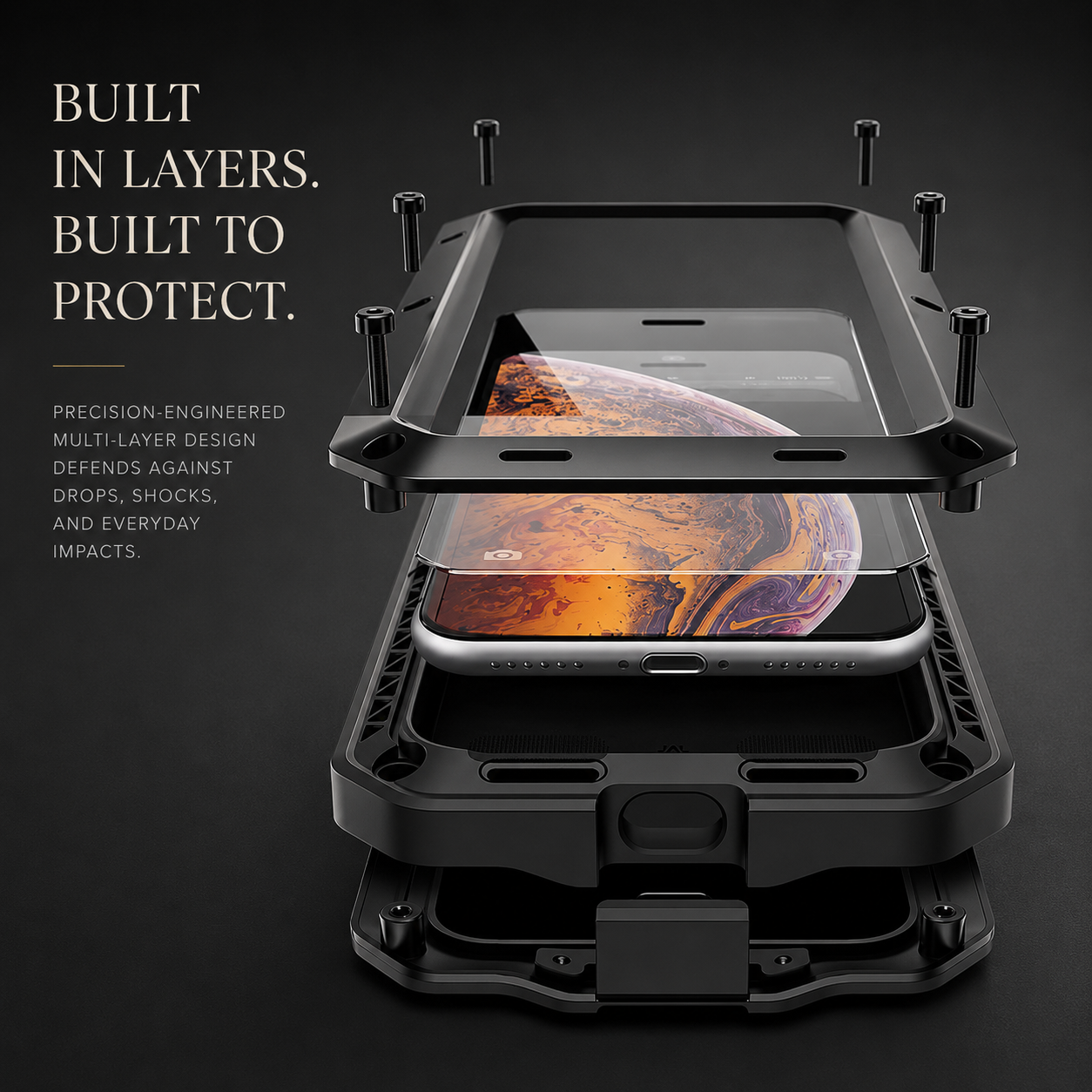 Premium iPhone Case Aluminum Metal Armor Bumper Shockproof Protective Cover Anti Fingerprint Non Slip Camera Protection Full Coverage Rugged Design
