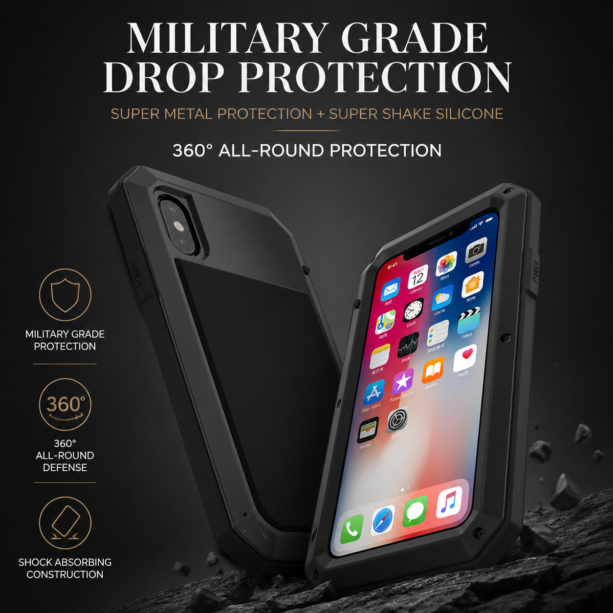Premium iPhone Case Aluminum Metal Armor Bumper Shockproof Protective Cover Anti Fingerprint Non Slip Camera Protection Full Coverage Rugged Design