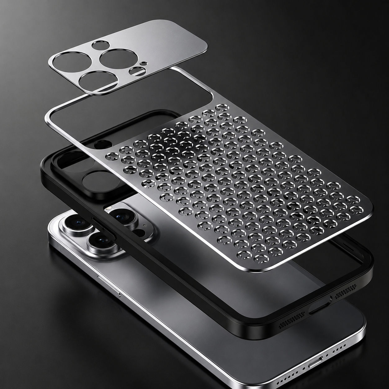 Premium iPhone Case Aluminum Metal Frame Breathable Back Cover Slim Anti Fingerprint Scratch Resistant Protective Camera Protection Full Coverage