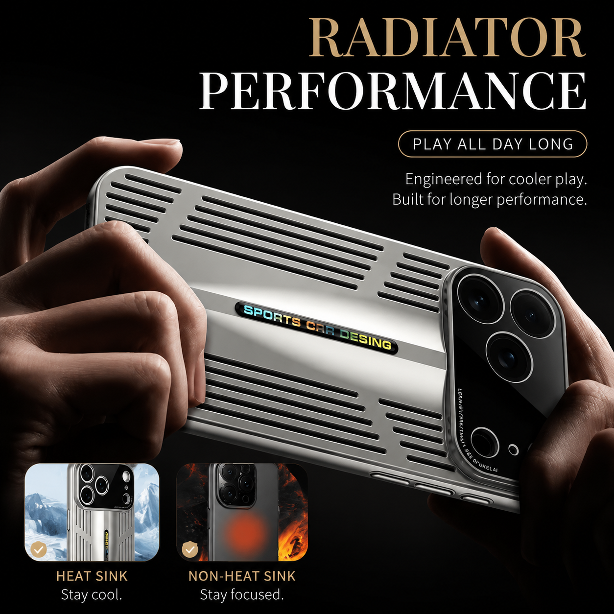 Premium iPhone Case Blade Style Cooling Heat Dissipation Shockproof PC TPU Protective Cover Slim Armor Plating Full Coverage Anti Scratch Design