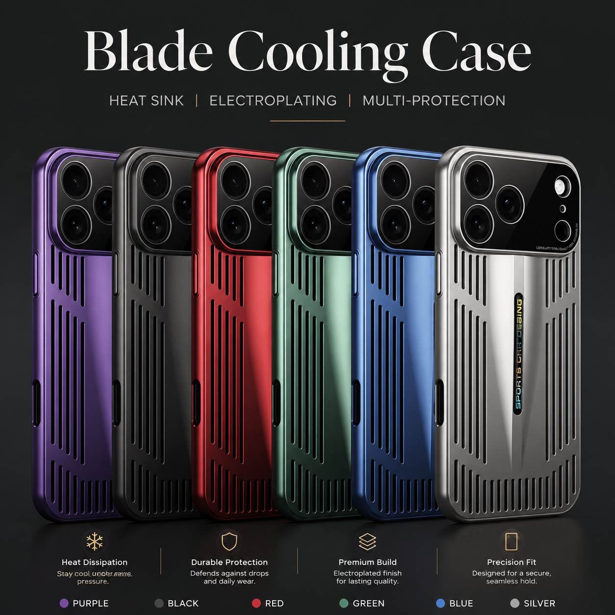 Premium iPhone Case Blade Style Cooling Heat Dissipation Shockproof PC TPU Protective Cover Slim Armor Plating Full Coverage Anti Scratch Design