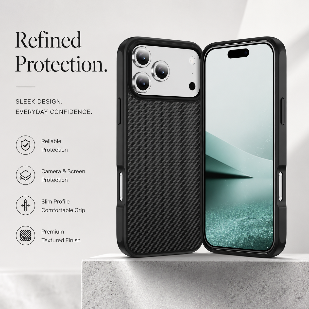 Premium iPhone Case Carbon Fiber Protective Cover Shockproof Drop Resistant Anti Fingerprint Non Slip Scratch Resistant Slim Full Coverage Design