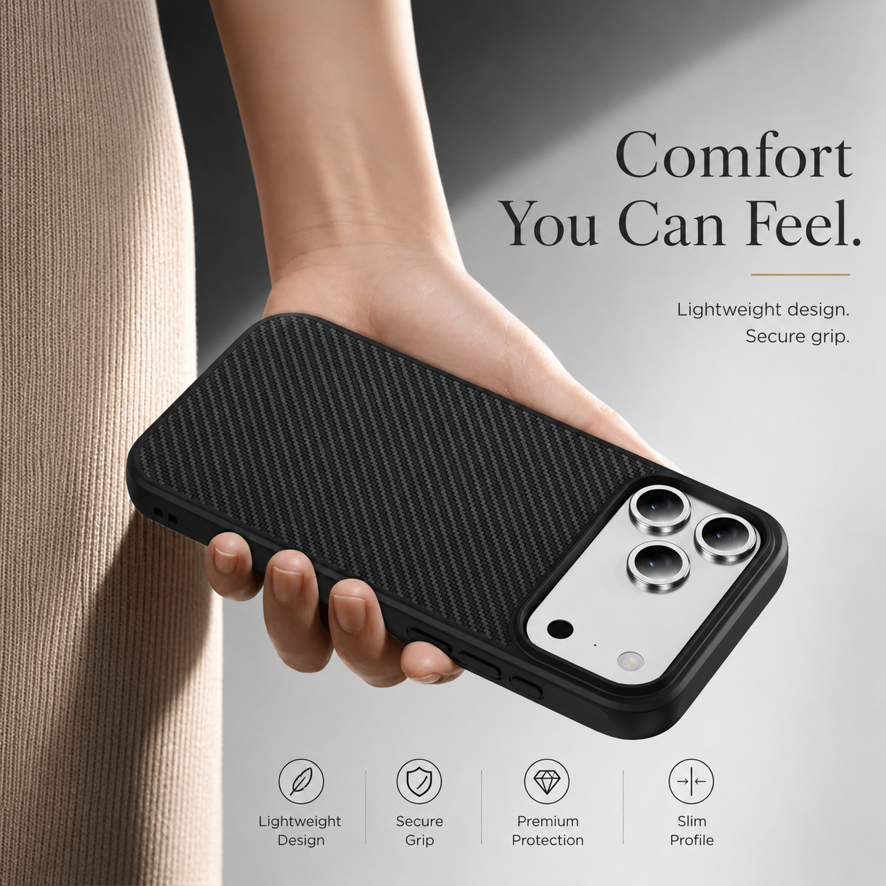 Premium iPhone Case Carbon Fiber Protective Cover Shockproof Drop Resistant Anti Fingerprint Non Slip Scratch Resistant Slim Full Coverage Design