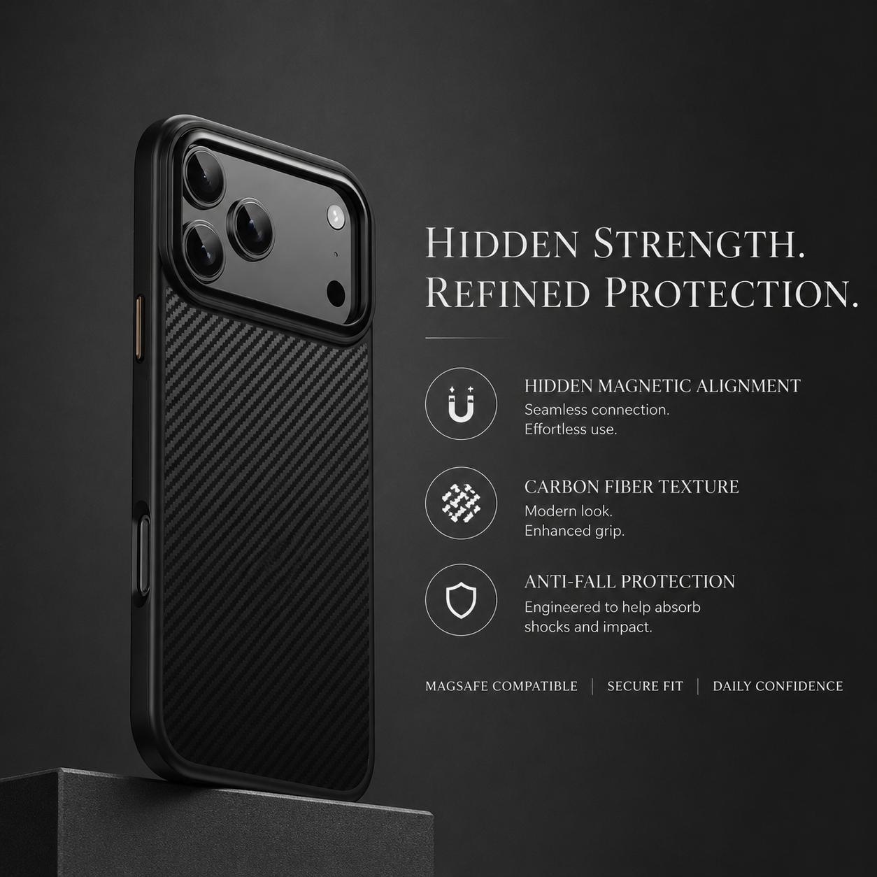 Premium iPhone Case Carbon Fiber Protective Cover Shockproof Drop Resistant Anti Fingerprint Non Slip Scratch Resistant Slim Full Coverage Design