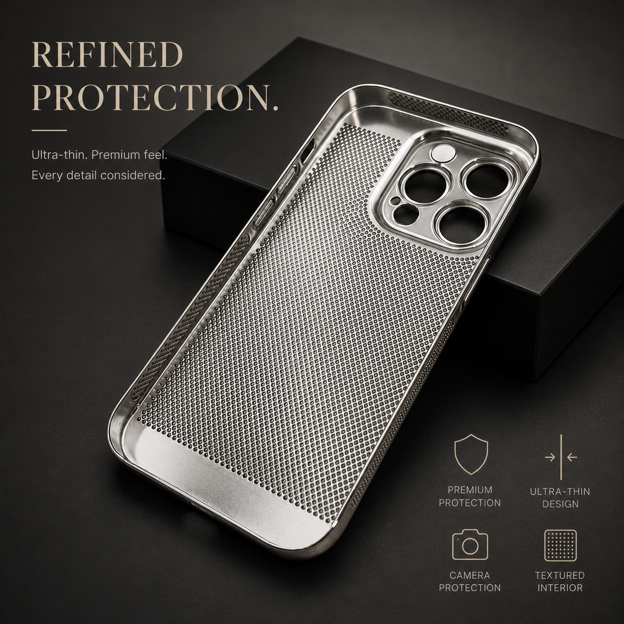 Premium iPhone Case Cooling PC Shell Electroplated Hollow Cover Heat Dissipation Anti Fingerprint Non Slip Lightweight Half Wrapped Slim Protective Design