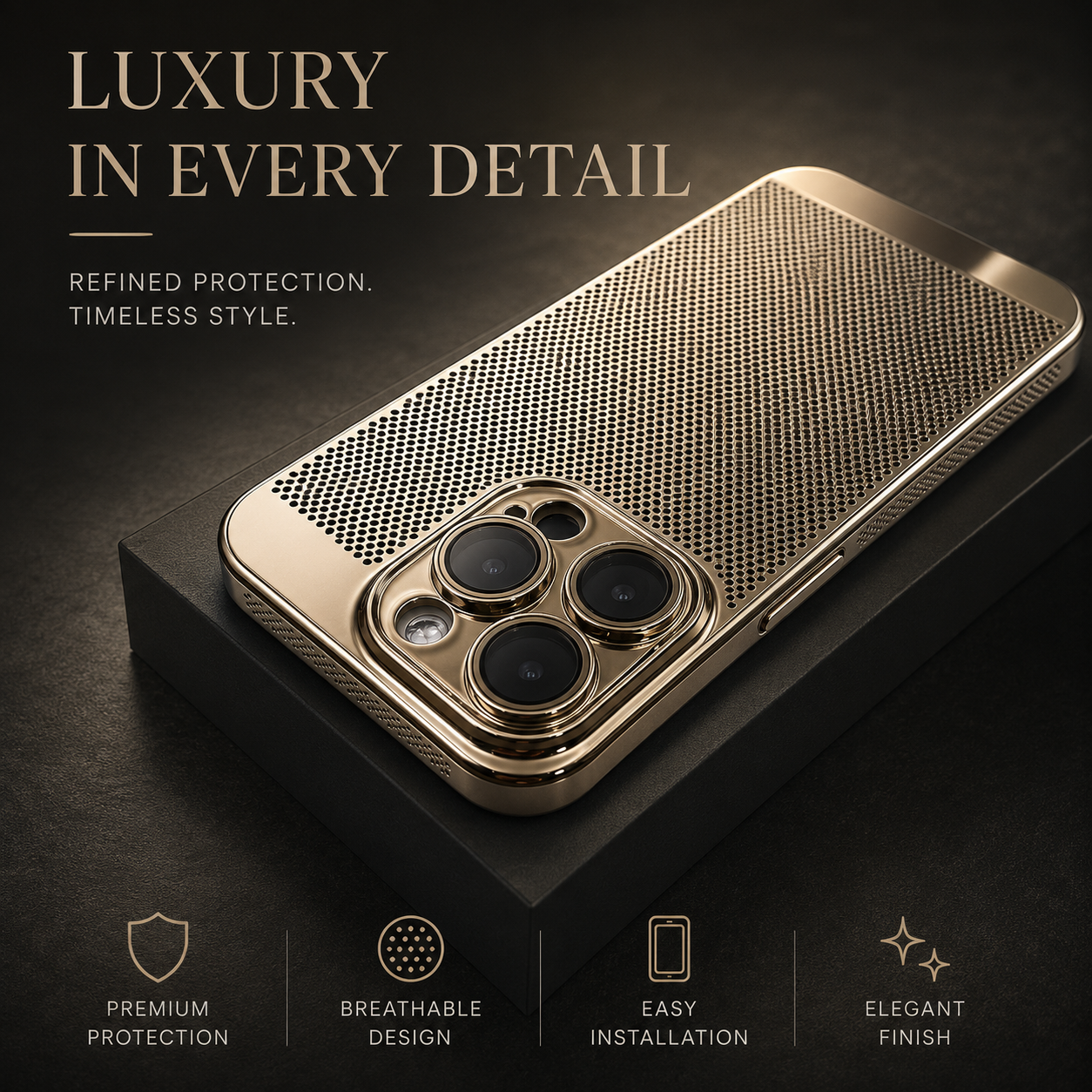 Premium iPhone Case Cooling PC Shell Electroplated Hollow Cover Heat Dissipation Anti Fingerprint Non Slip Lightweight Half Wrapped Slim Protective Design