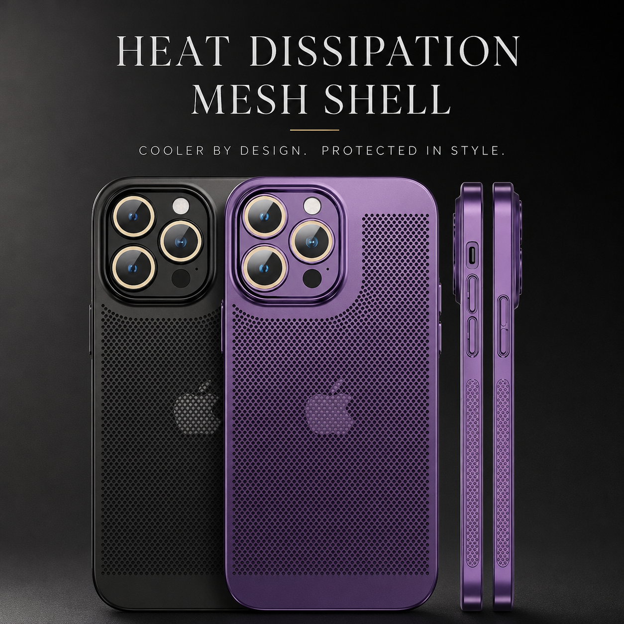Premium iPhone Case Cooling PC Shell Electroplated Hollow Cover Heat Dissipation Anti Fingerprint Non Slip Lightweight Half Wrapped Slim Protective Design