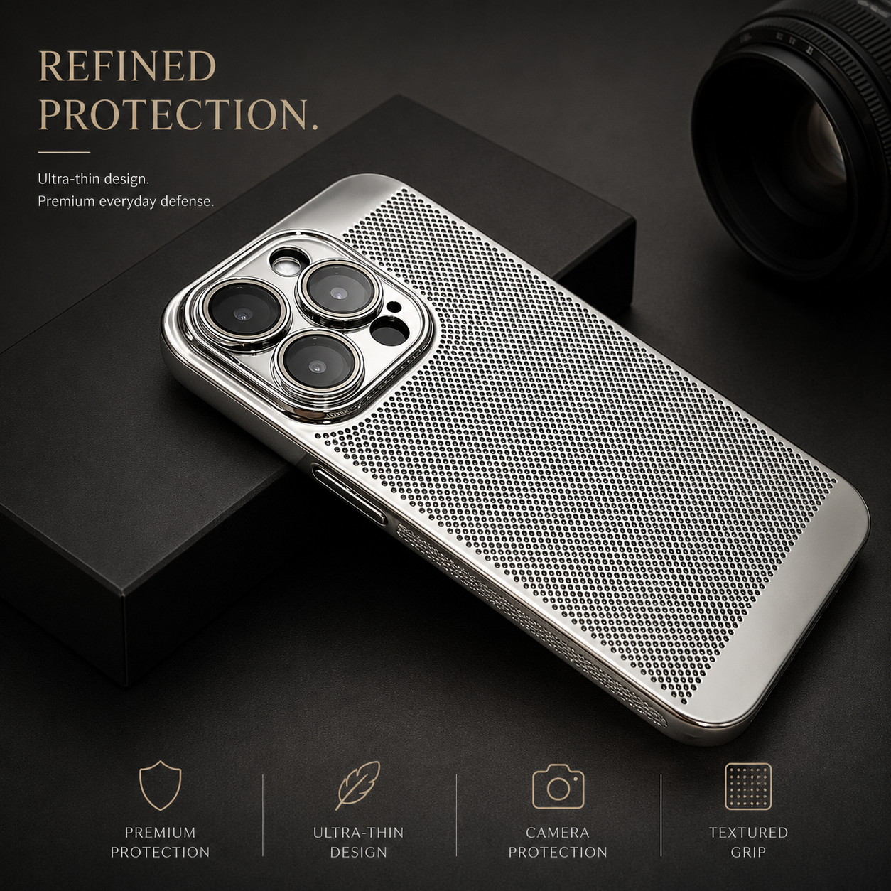 Premium iPhone Case Cooling PC Shell Electroplated Hollow Cover Heat Dissipation Anti Fingerprint Non Slip Lightweight Half Wrapped Slim Protective Design