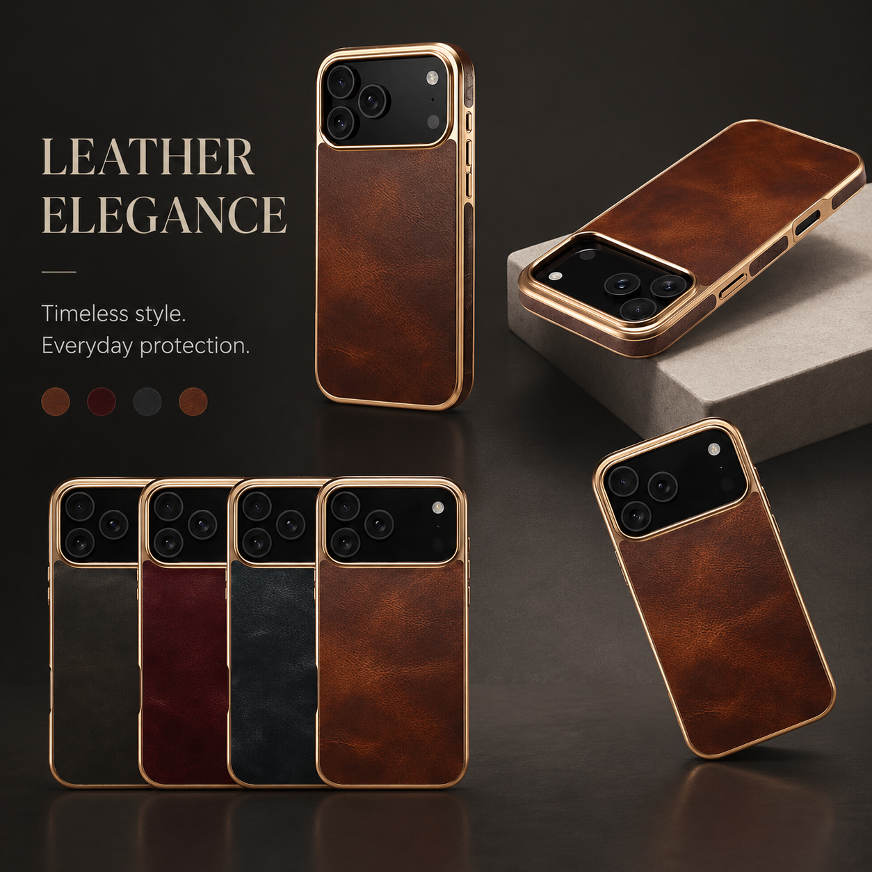 Premium iPhone Case Cowhide Leather Protective Cover MagSafe Compatible Electroplated Edge Camera Lens Protection Anti Fingerprint Non Slip Slim