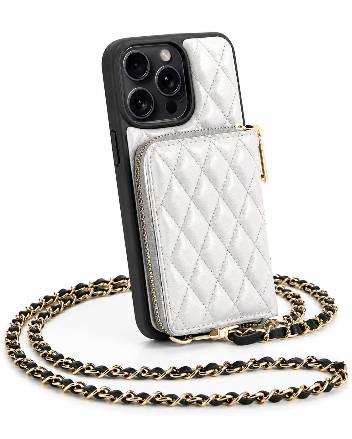 Premium iPhone Case Crossbody Leather Wallet Protective Cover Card Holder Chain Strap Shockproof Non Slip Full Coverage Slim Lightweight Portable Design