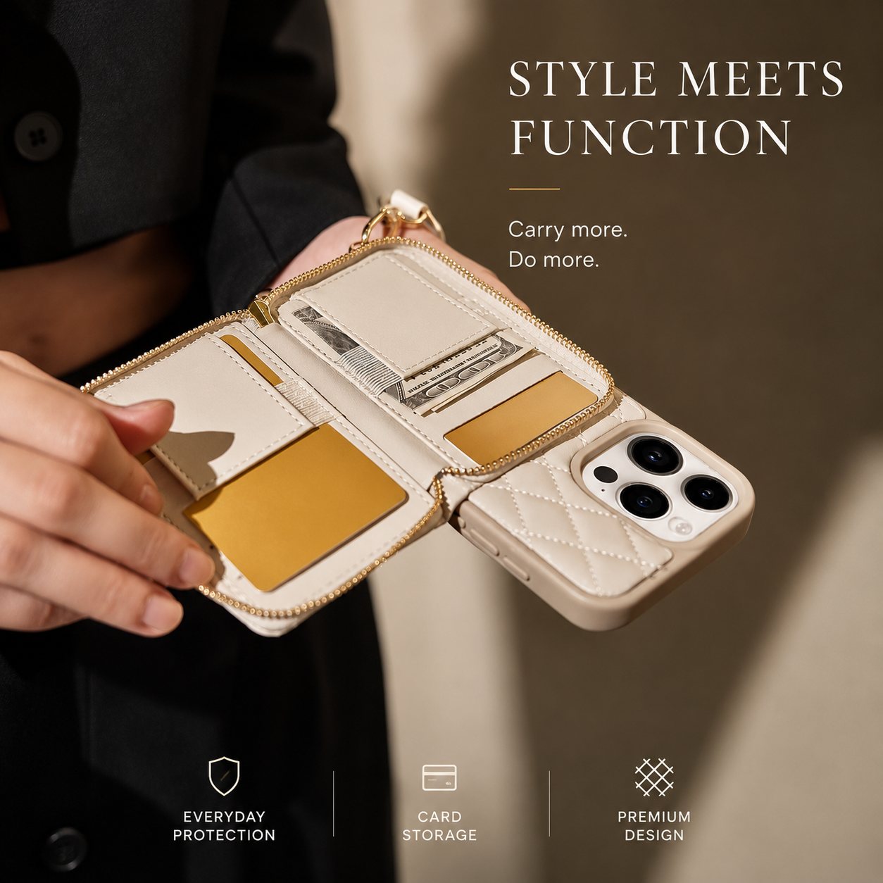 Premium iPhone Case Crossbody Leather Wallet Protective Cover Card Holder Chain Strap Shockproof Non Slip Full Coverage Slim Lightweight Portable Design