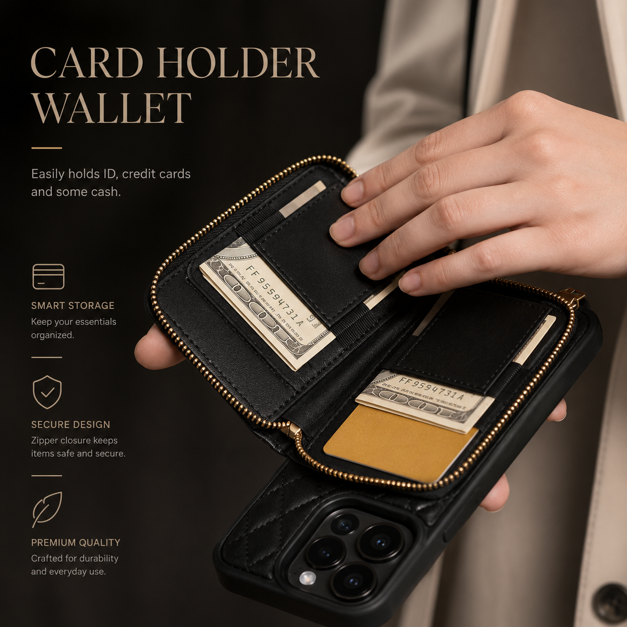 Premium iPhone Case Crossbody Leather Wallet Protective Cover Card Holder Chain Strap Shockproof Non Slip Full Coverage Slim Lightweight Portable Design