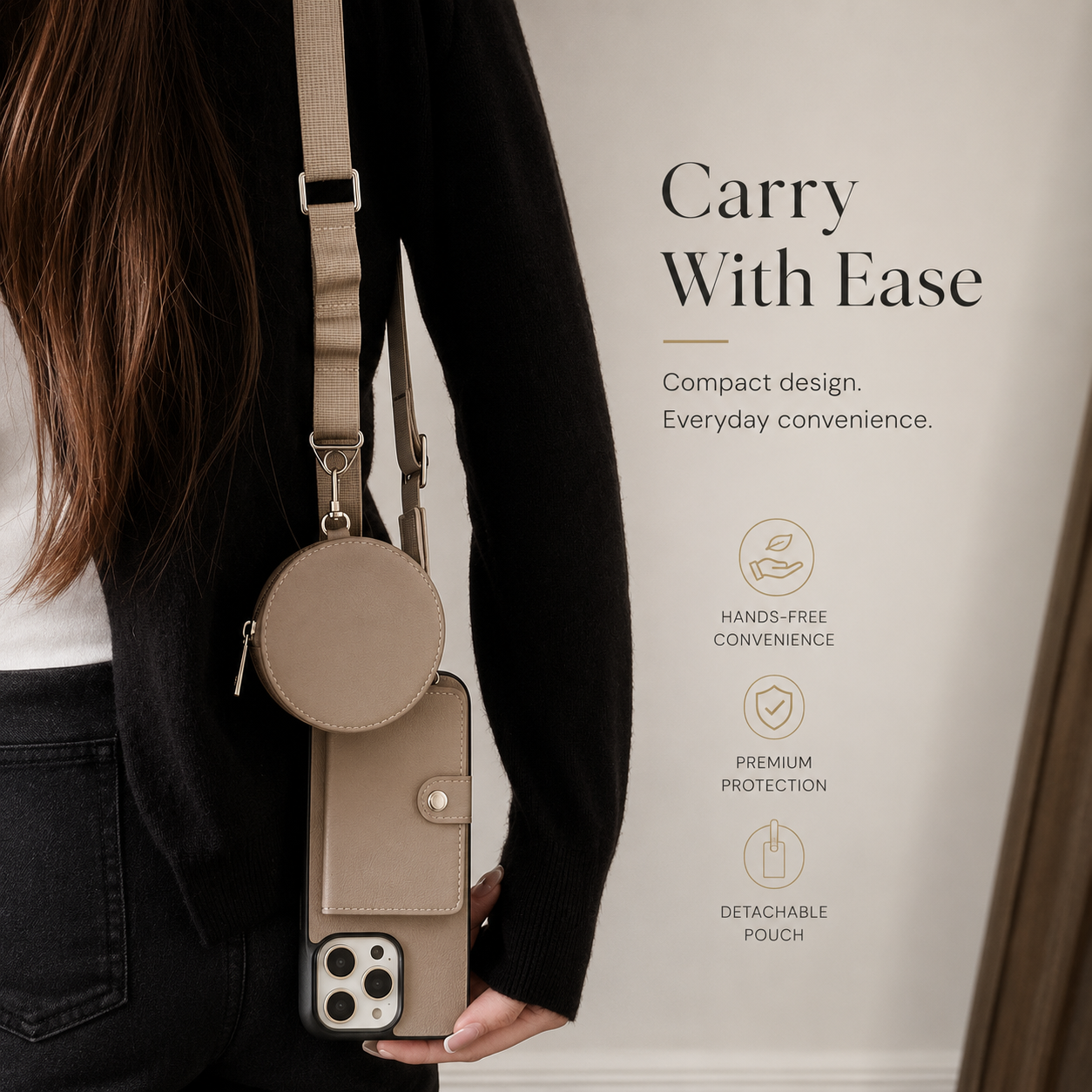 Premium iPhone Case Crossbody Wallet Cover Card Holder Zipper Coin Purse Lanyard Strap Shockproof PU Leather Protective Full Coverage Anti Scratch Design