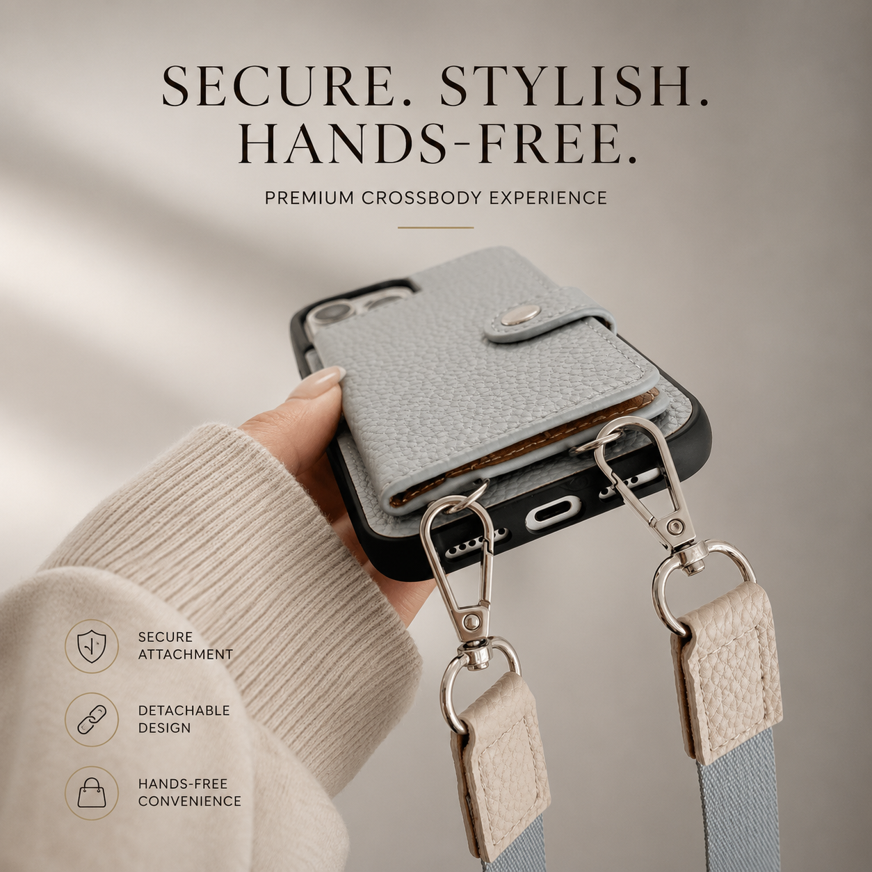 Premium iPhone Case Crossbody Wallet Cover Card Holder Zipper Coin Purse Lanyard Strap Shockproof PU Leather Protective Full Coverage Anti Scratch Design