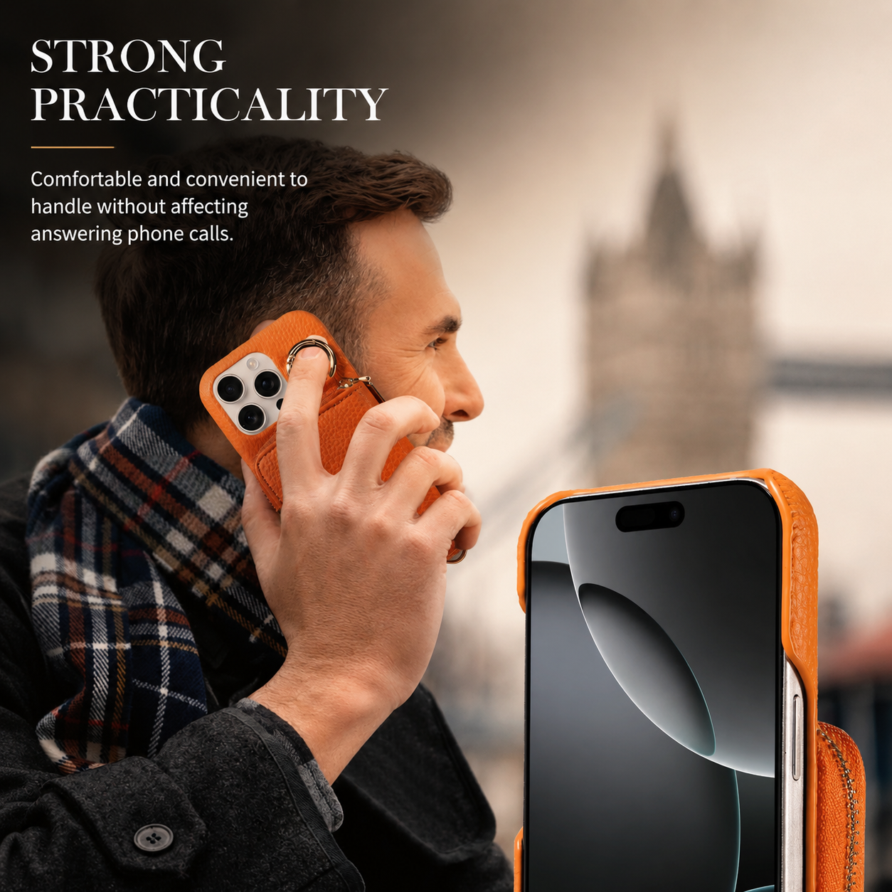 Premium iPhone Case Crossbody Wallet Cover Faux Leather Card Holder Ring Stand Shockproof Anti Scratch Lightweight Full Coverage Protective Design