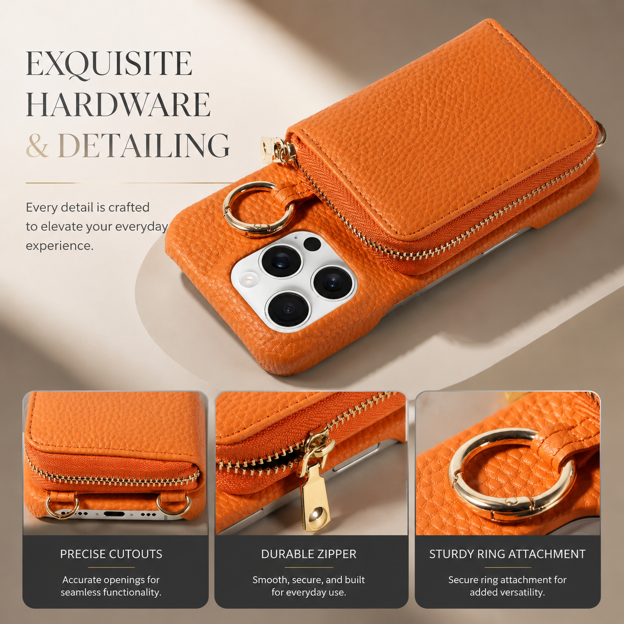 Premium iPhone Case Crossbody Wallet Cover Faux Leather Card Holder Ring Stand Shockproof Anti Scratch Lightweight Full Coverage Protective Design