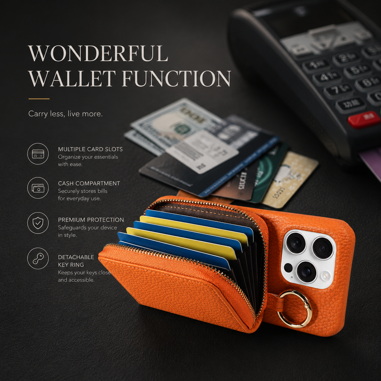 Premium iPhone Case Crossbody Wallet Cover Faux Leather Card Holder Ring Stand Shockproof Anti Scratch Lightweight Full Coverage Protective Design