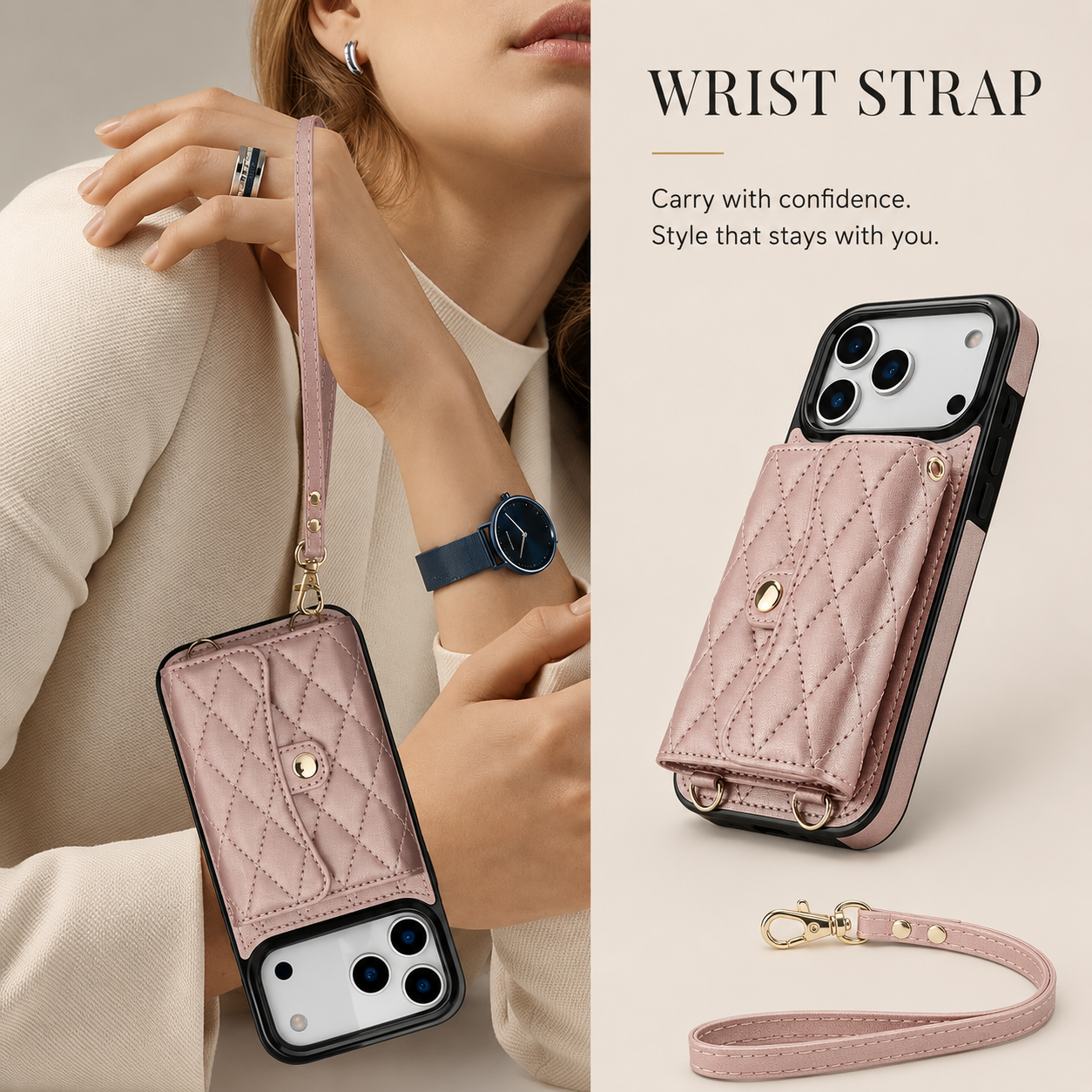 Premium iPhone Case Crossbody Wallet Cover Leather Card Holder Coin Pocket Shoulder Strap Wrist Lanyard Shockproof Full Coverage Protective Design