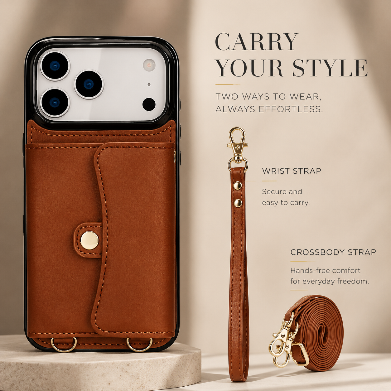 Premium iPhone Case Crossbody Wallet Cover Leather Card Holder Coin Pocket Shoulder Strap Wrist Lanyard Shockproof Full Coverage Protective Design