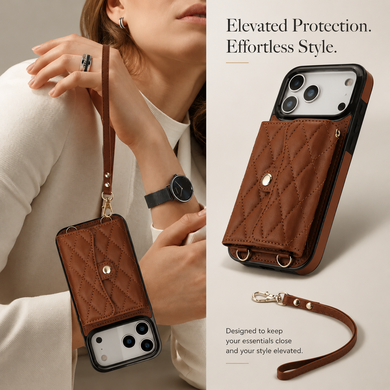 Premium iPhone Case Crossbody Wallet Cover Leather Card Holder Coin Pocket Shoulder Strap Wrist Lanyard Shockproof Full Coverage Protective Design