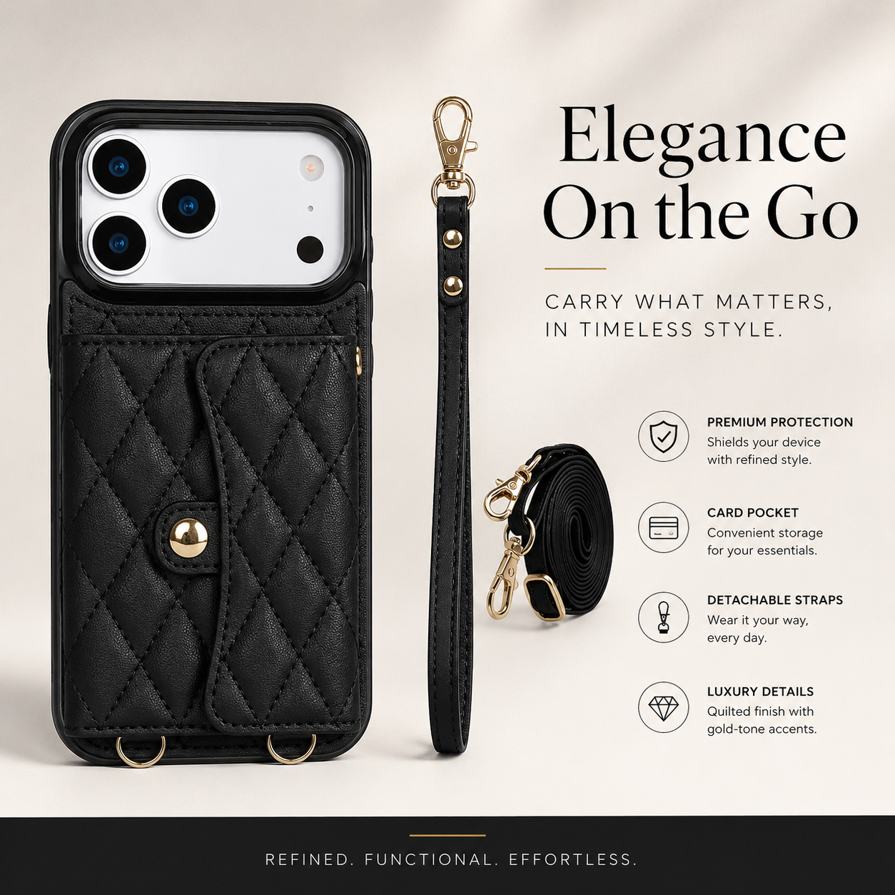 Premium iPhone Case Crossbody Wallet Cover Leather Card Holder Coin Pocket Shoulder Strap Wrist Lanyard Shockproof Full Coverage Protective Design