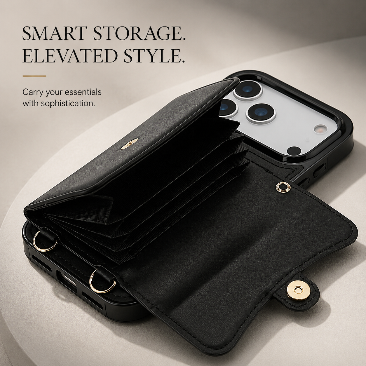 Premium iPhone Case Crossbody Wallet Cover Leather Card Holder Coin Pocket Shoulder Strap Wrist Lanyard Shockproof Full Coverage Protective Design