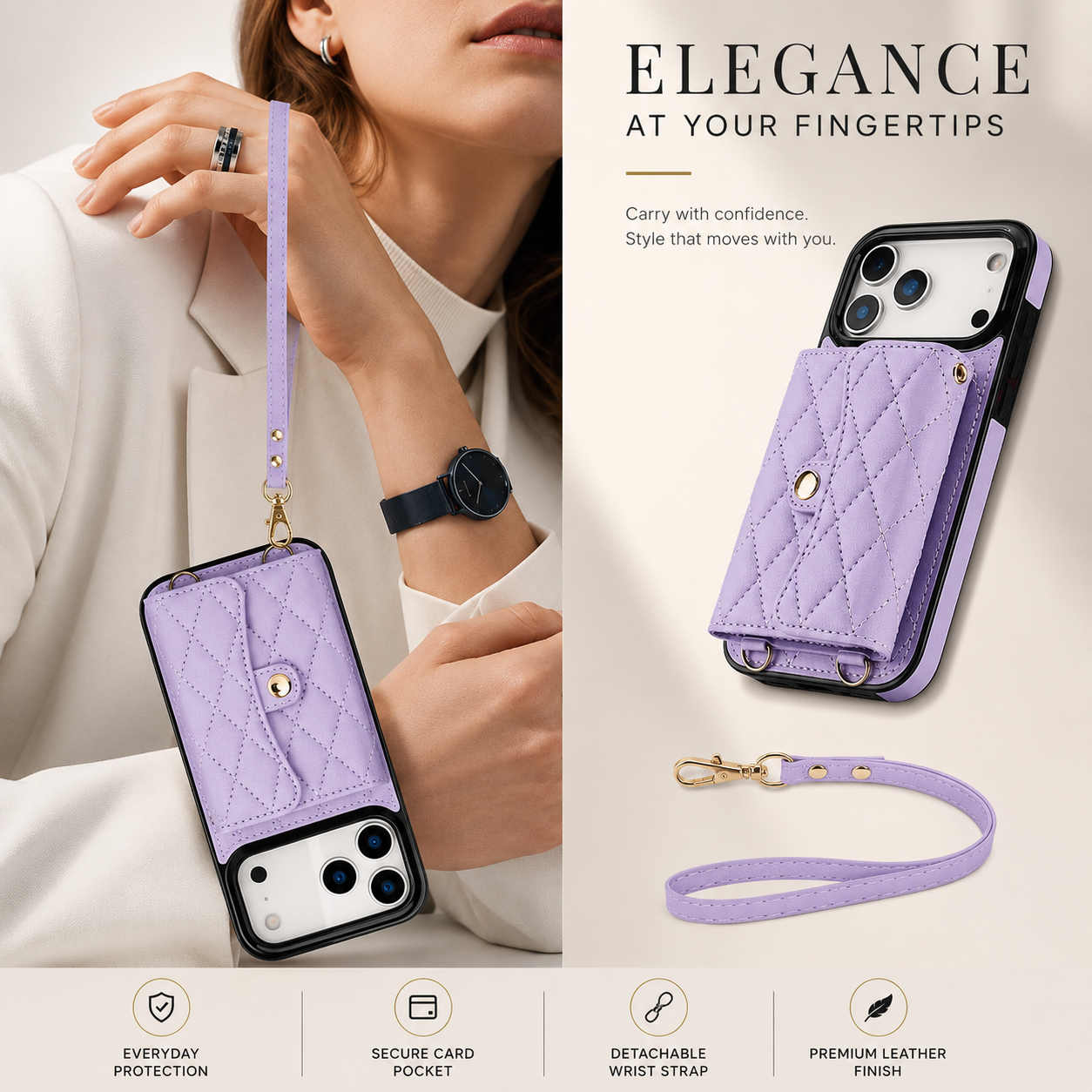 Premium iPhone Case Crossbody Wallet Cover Leather Card Holder Coin Pocket Shoulder Strap Wrist Lanyard Shockproof Full Coverage Protective Design