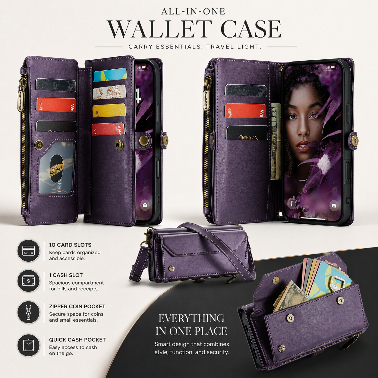 Premium iPhone Case Crossbody Wallet Cover RFID Blocking PU Leather Card Holder Shoulder Lanyard Wrist Strap Shockproof Full Coverage Protective Design