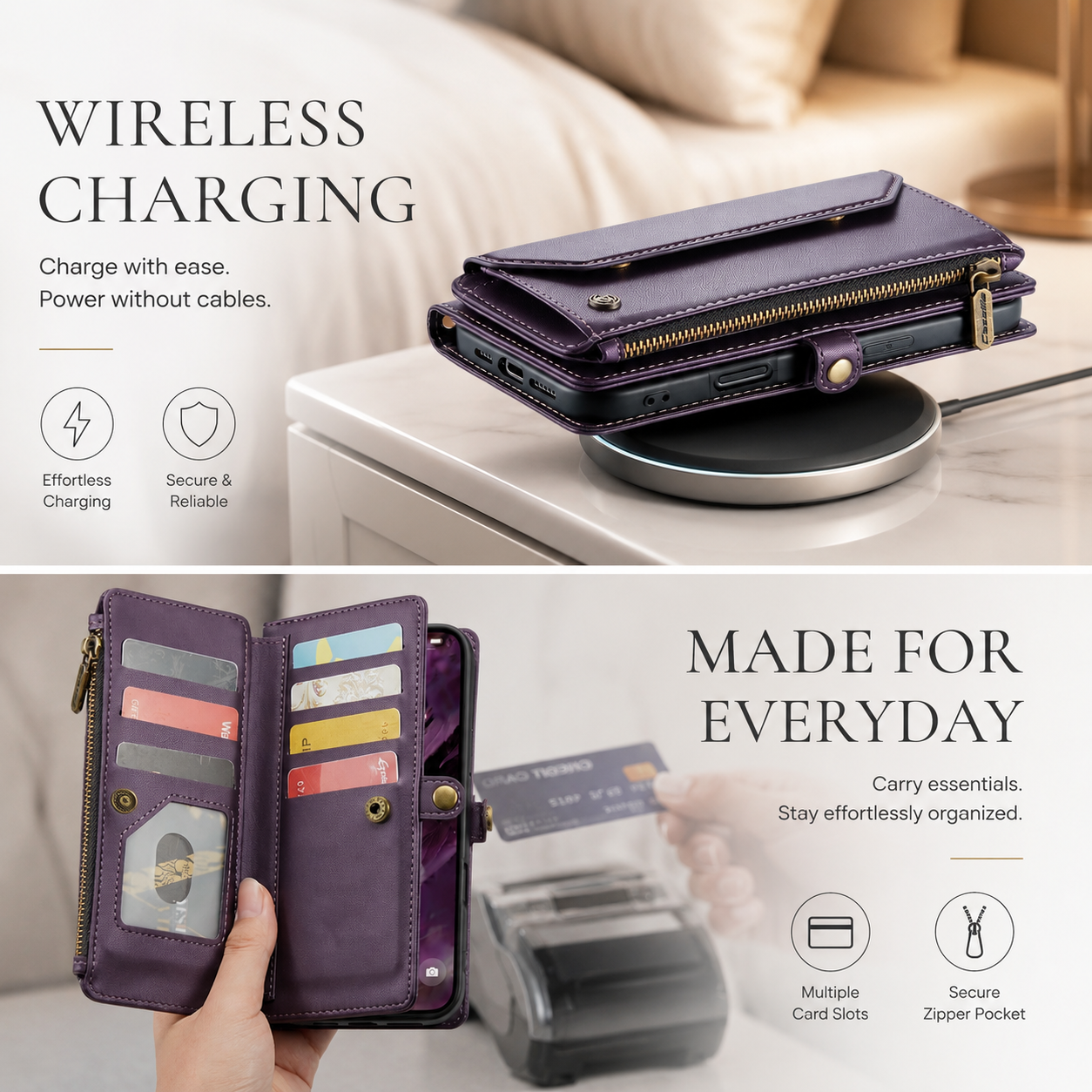 Premium iPhone Case Crossbody Wallet Cover RFID Blocking PU Leather Card Holder Shoulder Lanyard Wrist Strap Shockproof Full Coverage Protective Design