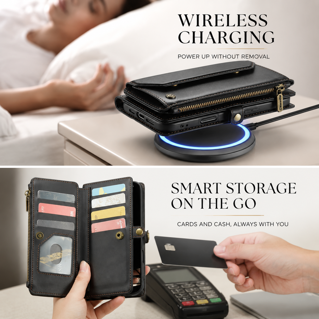 Premium iPhone Case Crossbody Wallet Cover RFID Blocking PU Leather Card Holder Shoulder Lanyard Wrist Strap Shockproof Full Coverage Protective Design