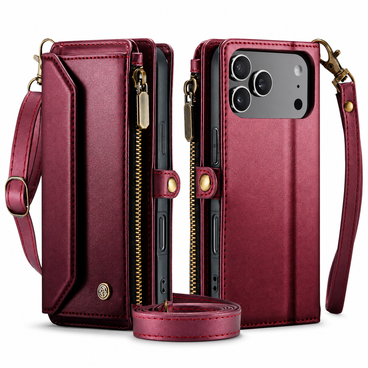 Premium iPhone Case Crossbody Wallet Cover RFID Blocking PU Leather Card Holder Shoulder Lanyard Wrist Strap Shockproof Full Coverage Protective Design