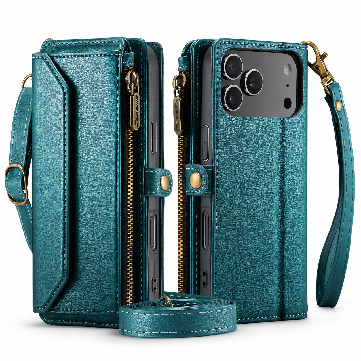 Premium iPhone Case Crossbody Wallet Cover RFID Blocking PU Leather Card Holder Shoulder Lanyard Wrist Strap Shockproof Full Coverage Protective Design