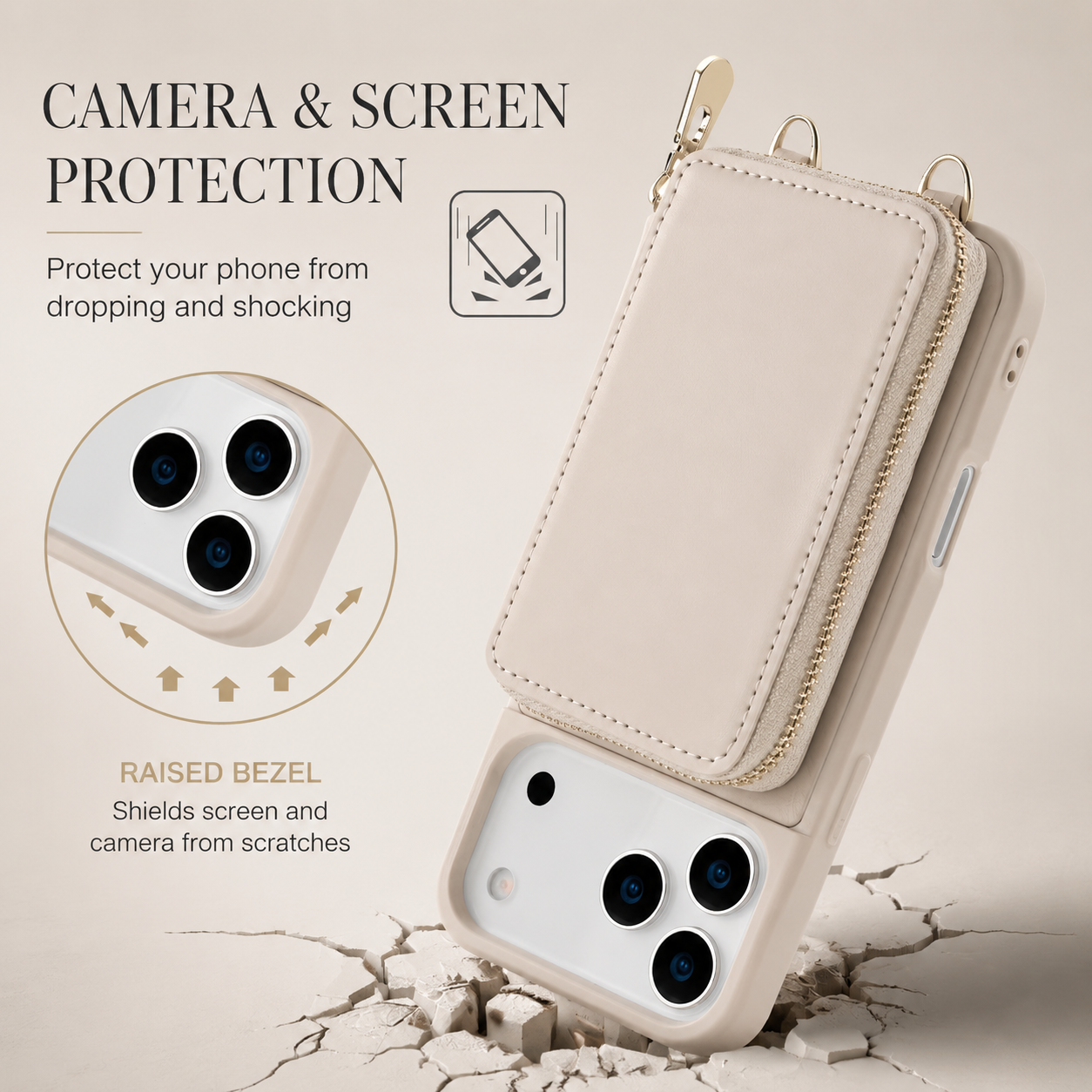 Premium iPhone Case Crossbody Wallet Leather Flip Cover RFID Card Holder Zipper Storage Shoulder Strap Shockproof Protective Full Coverage Design