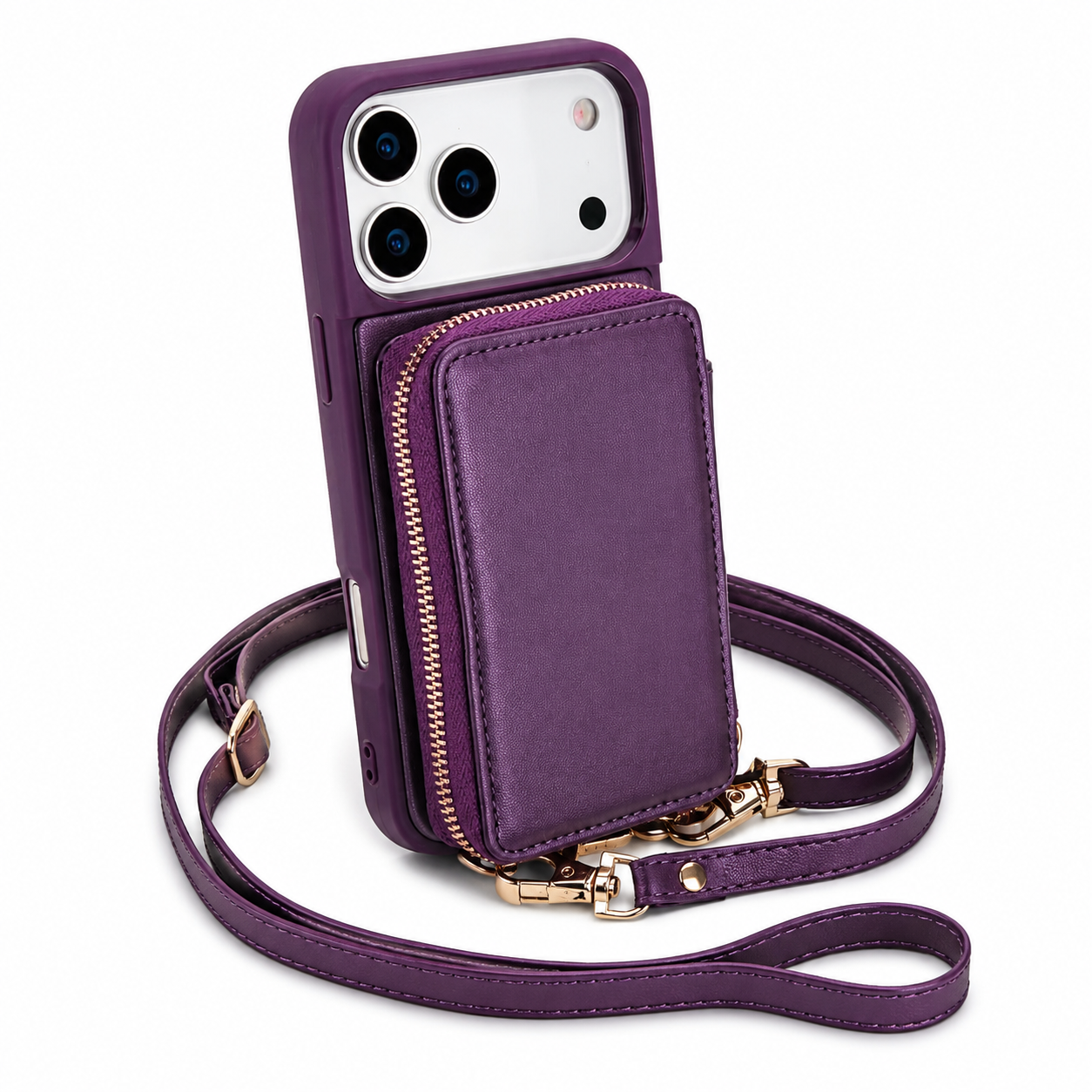 Premium iPhone Case Crossbody Wallet Leather Flip Cover RFID Card Holder Zipper Storage Shoulder Strap Shockproof Protective Full Coverage Design