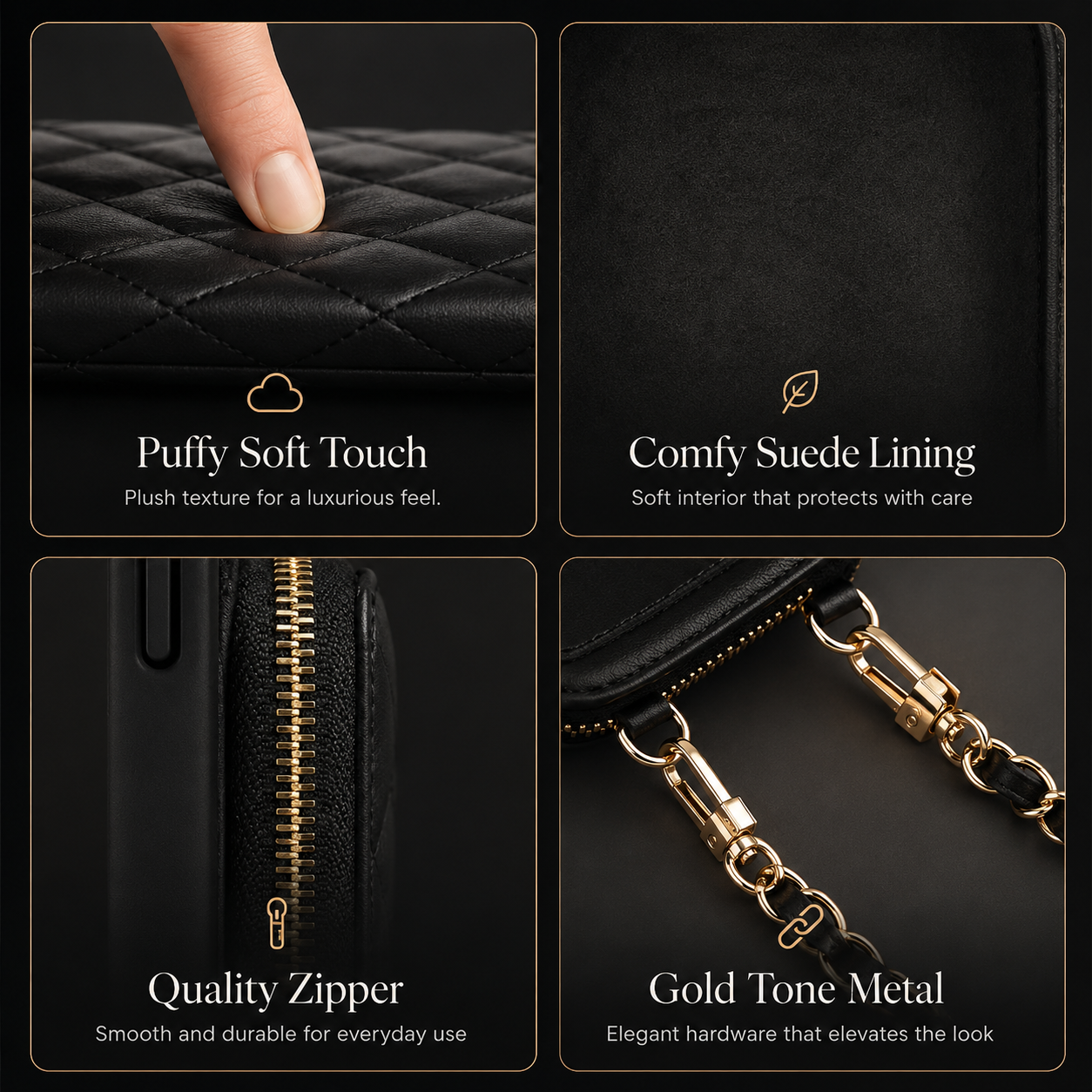 Premium iPhone Case Crossbody Wallet Leather Protective Cover Card Holder Chain Strap Shockproof Non Slip Portable Diamond Stitch Full Coverage Design