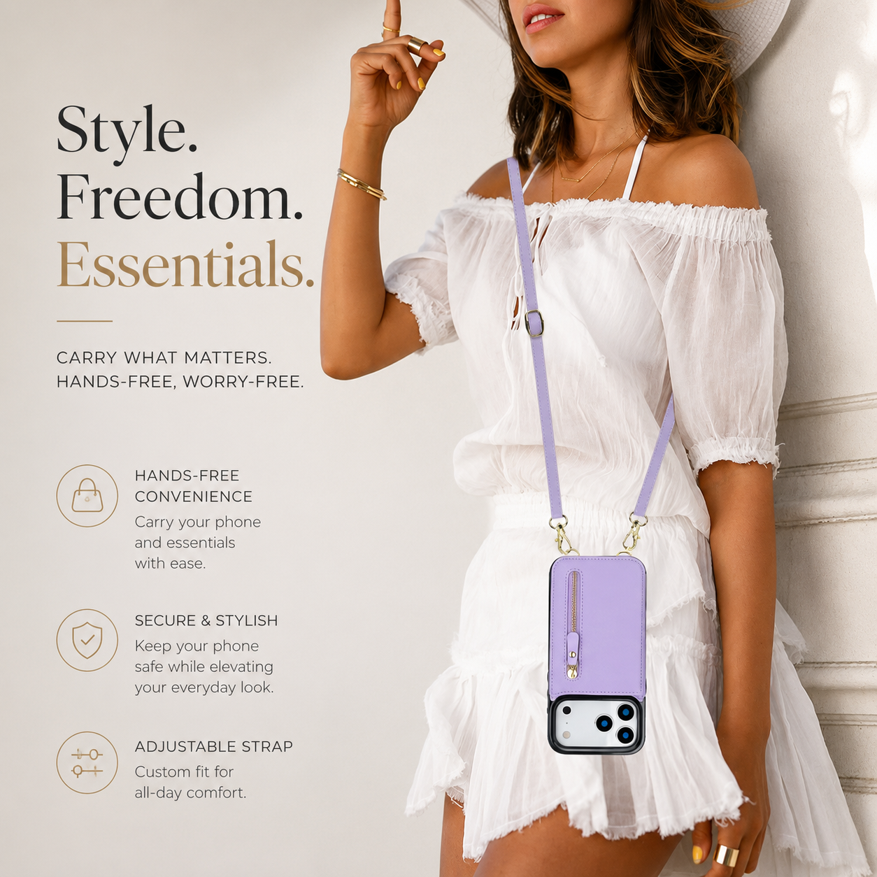 Premium iPhone Case Crossbody Wallet Leather Protective Cover RFID Card Holder Zipper Pocket Lanyard Strap Shockproof Anti Fingerprint Non Slip Full Coverage Design