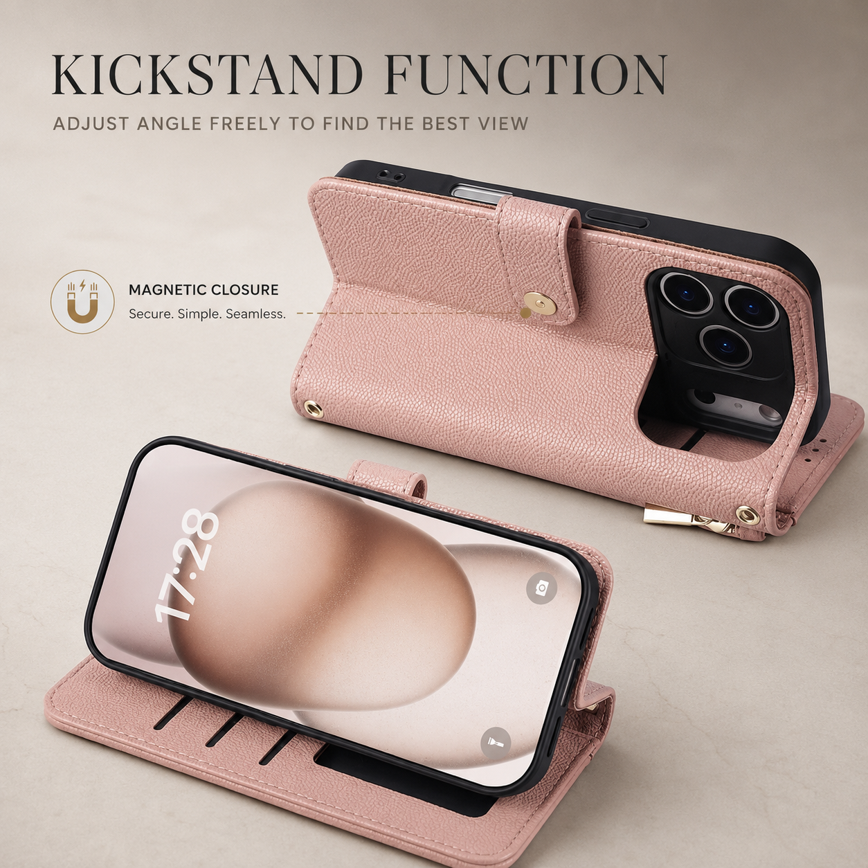 Premium iPhone Case Crossbody Wallet PU Leather Cover Card Holder Lanyard Strap Shockproof Anti Scratch Non Slip Full Coverage Slim Design