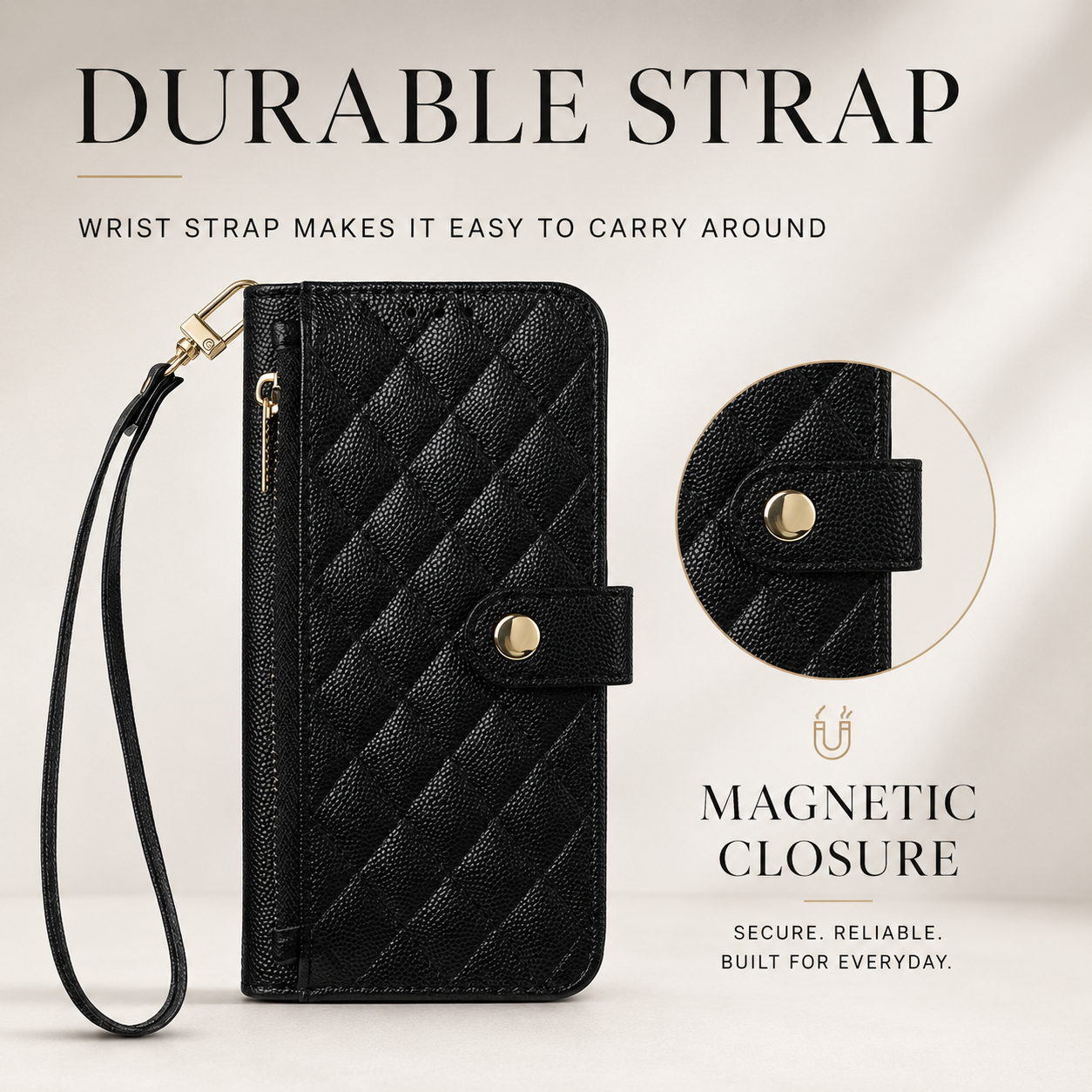 Premium iPhone Case Crossbody Wallet PU Leather Cover Card Holder Lanyard Strap Shockproof Anti Scratch Non Slip Full Coverage Slim Design