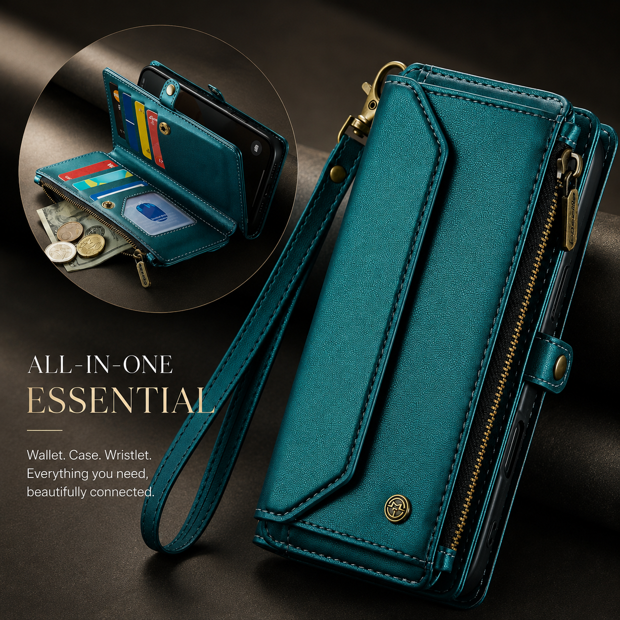 Premium iPhone Case Crossbody Wallet PU Leather RFID Blocking Card Holder Wristlet Shoulder Strap Shockproof Full Coverage Slim Protective Design