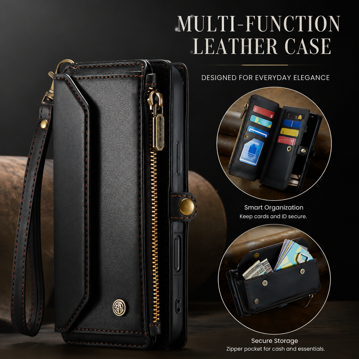 Premium iPhone Case Crossbody Wallet PU Leather RFID Blocking Card Holder Wristlet Shoulder Strap Shockproof Full Coverage Slim Protective Design