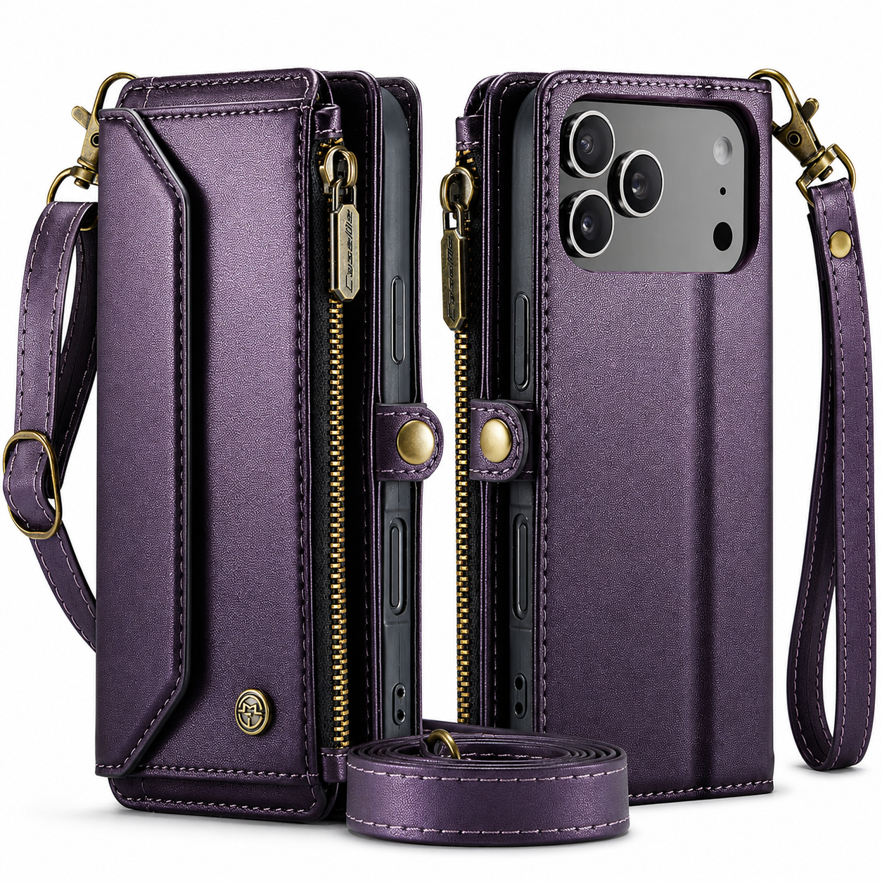 Premium iPhone Case Crossbody Wallet PU Leather RFID Blocking Card Holder Wristlet Shoulder Strap Shockproof Full Coverage Slim Protective Design