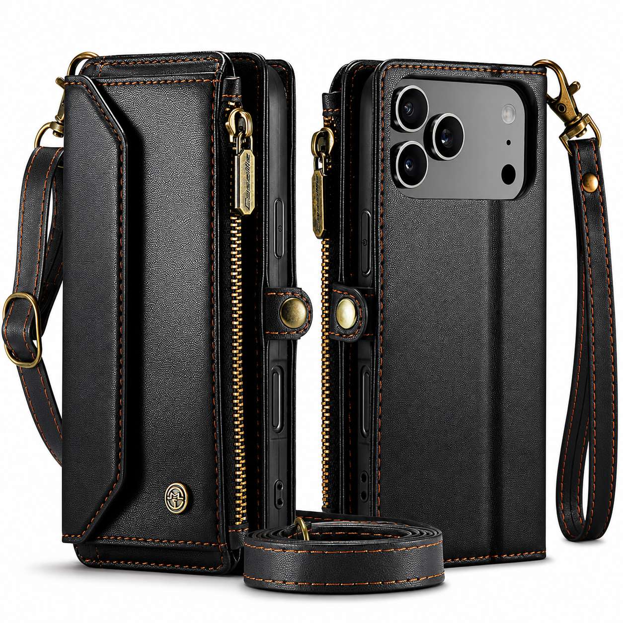 Premium iPhone Case Crossbody Wallet PU Leather RFID Blocking Card Holder Wristlet Shoulder Strap Shockproof Full Coverage Slim Protective Design