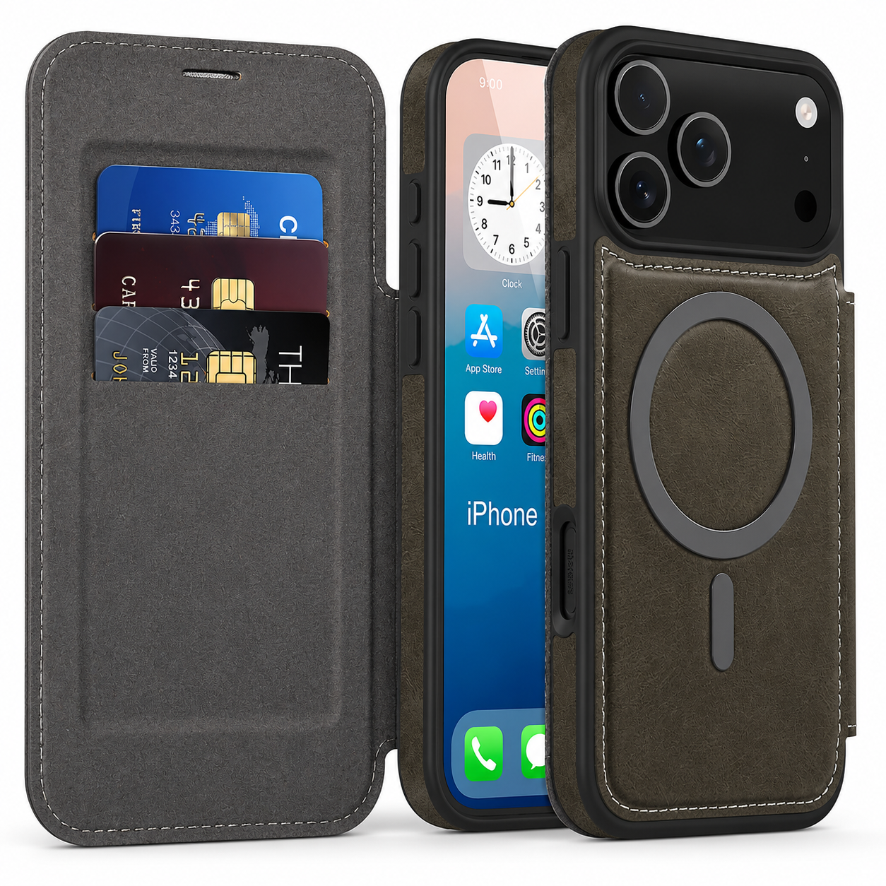 Premium iPhone Case Flip Leather Wallet Cover Magnetic Charging Compatible Card Holder Shockproof Slim Business Design Full Coverage Protection