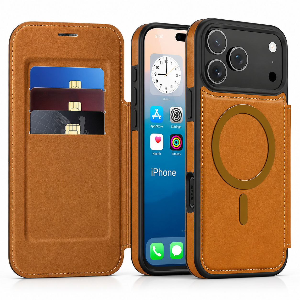 Premium iPhone Case Flip Leather Wallet Cover Magnetic Charging Compatible Card Holder Shockproof Slim Business Design Full Coverage Protection