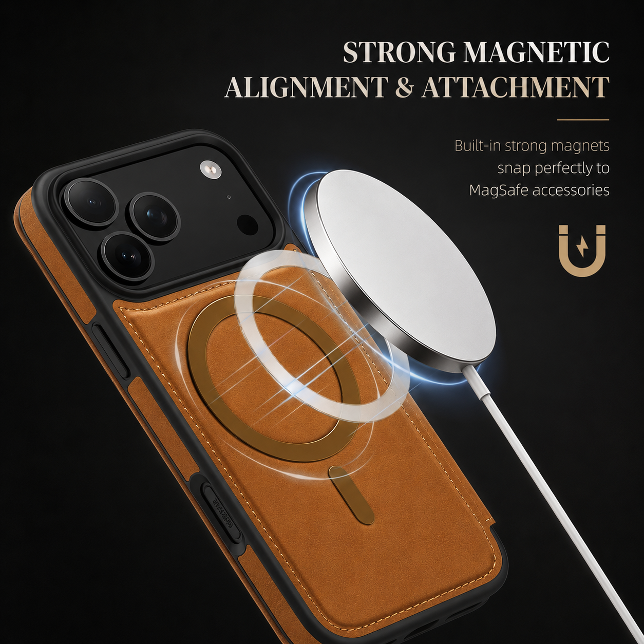 Premium iPhone Case Flip Leather Wallet Cover Magnetic Charging Compatible Card Holder Shockproof Slim Business Design Full Coverage Protection