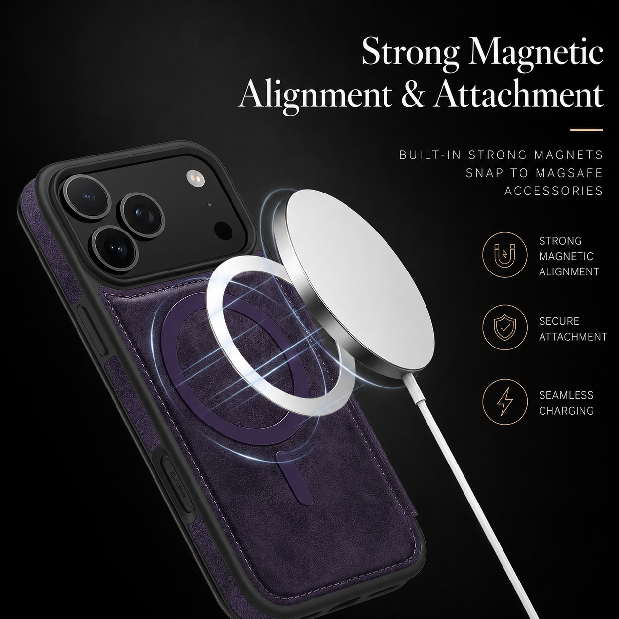 Premium iPhone Case Flip Leather Wallet Cover Magnetic Charging Compatible Card Holder Shockproof Slim Business Design Full Coverage Protection