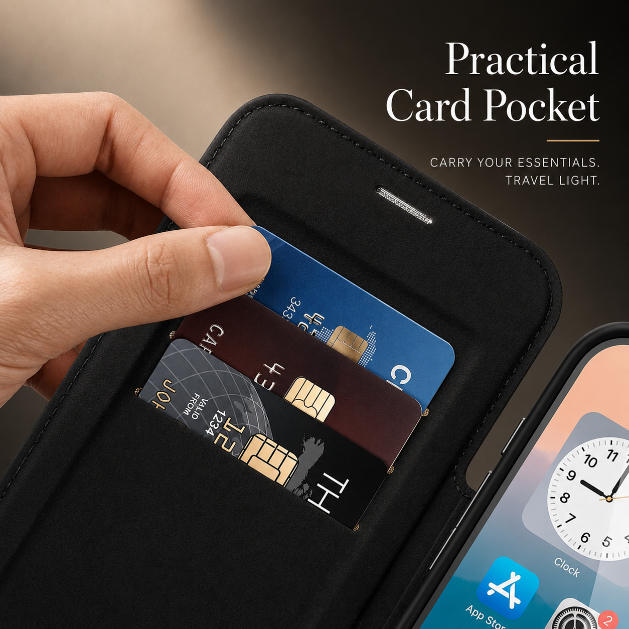 Premium iPhone Case Flip Leather Wallet Cover Magnetic Charging Compatible Card Holder Shockproof Slim Business Design Full Coverage Protection