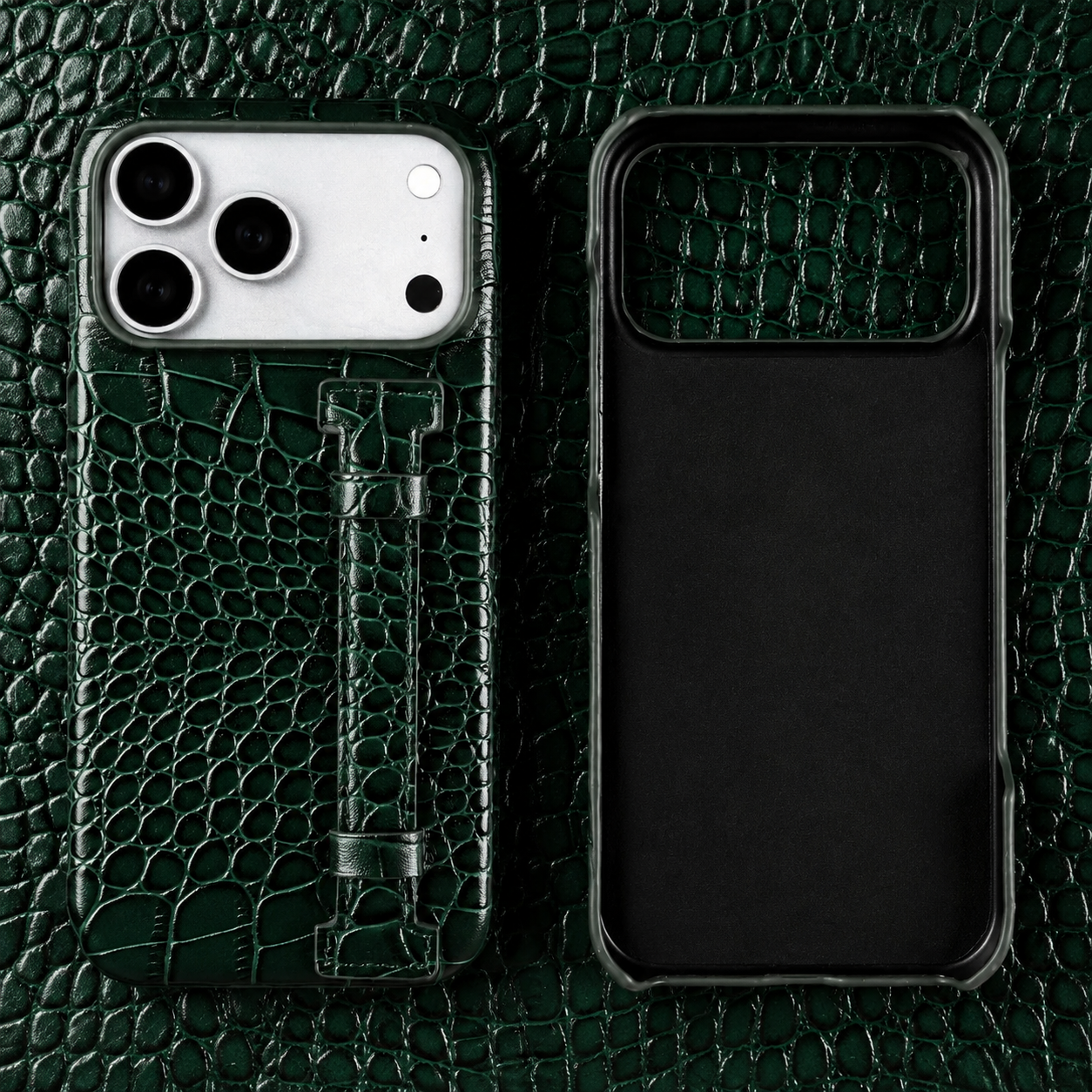 Premium iPhone Case Genuine Leather Crocodile Pattern Kickstand Wrist Strap Shockproof Protective Cover Slim Wallet Style Full Coverage Design